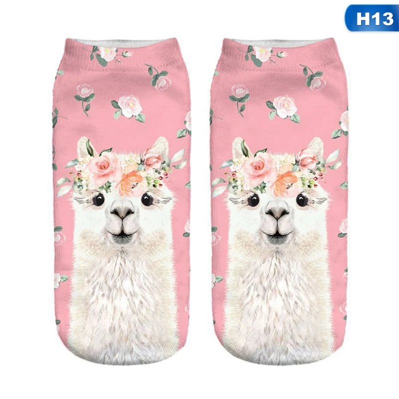 Забавные Llama 3D носки с принтом хлопковые чулки носки с принтом женские короткие безбортные носки Harajuku мультфильм забавные повседневные хлопковые носки - Цвет: H13