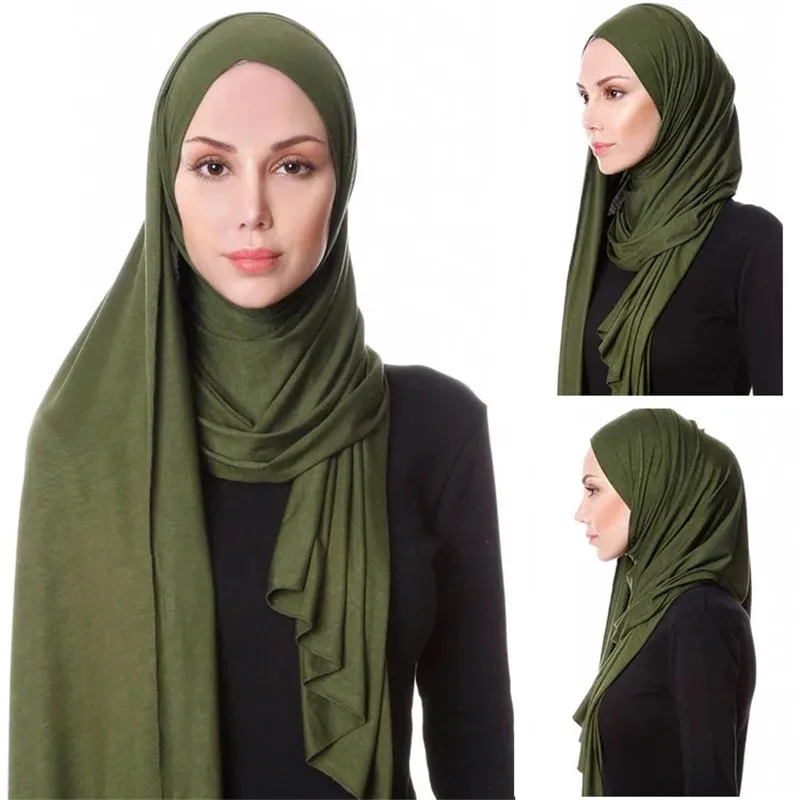 Muslim Hijab Jersey Scarf Soft Solid Shawl Headscarf foulard femme musulman Islam Clothing Arab Wrap Head Scarves hoofddoek