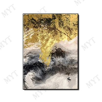 

Pop Hot sale Handpainted on canvas abstract gold and black ink Oil Painting wall art for Living Room bedroom home Decor unframed