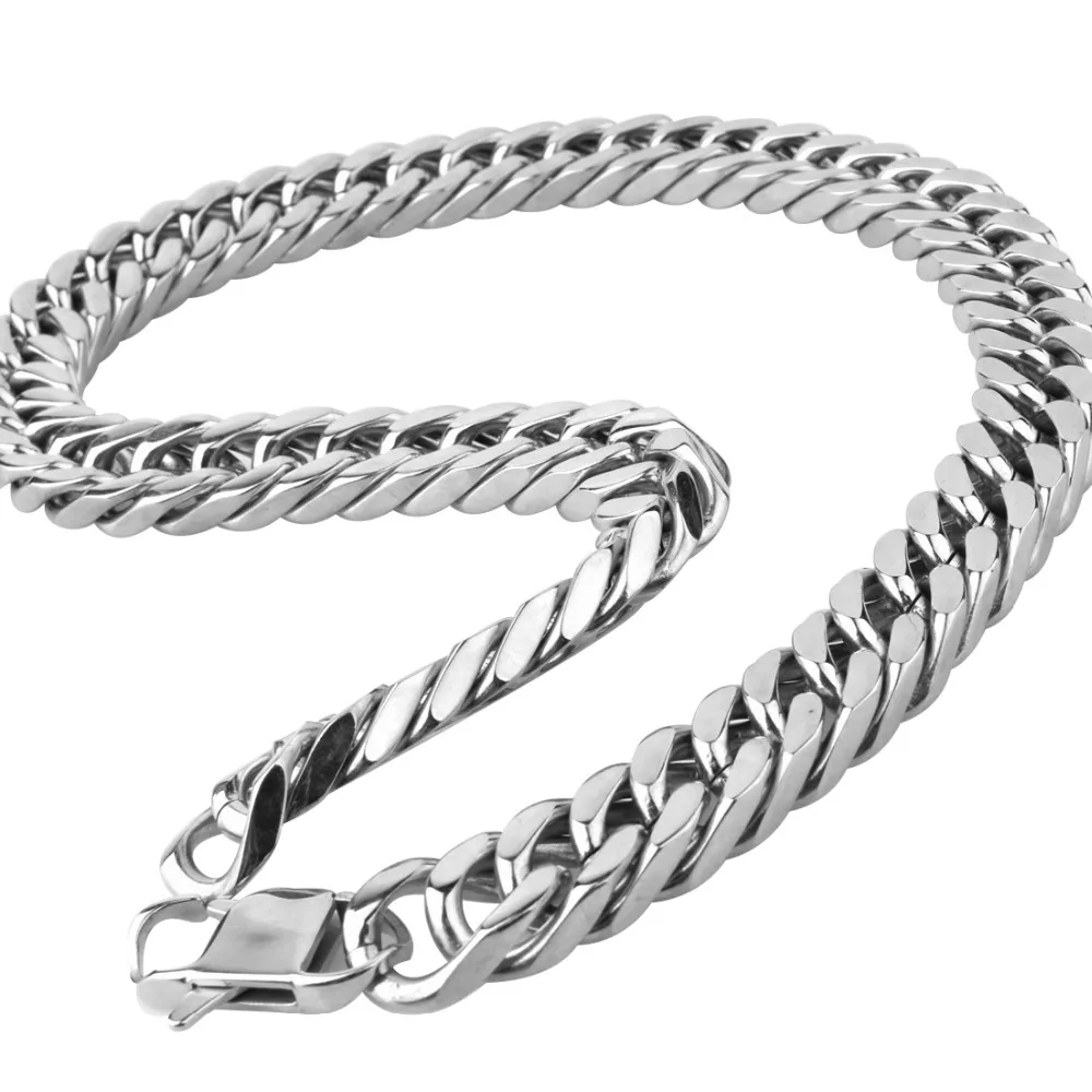 

10-19MM Fashion Jewelry 316L Stainless Steel Silver Cuban Curb Link Chain Mens Unisexs Necklace Or Bracelet Square Buckle 7-40"