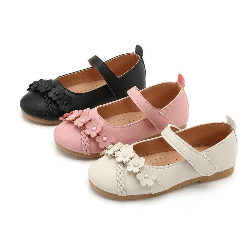 Pink Black 2019New Kid Shoes Childrens Girls Shoes Flowers Princess Soft bottom Flat Shoes 3 4 5 6 7 8 9 10 11 12 13 14 15T
