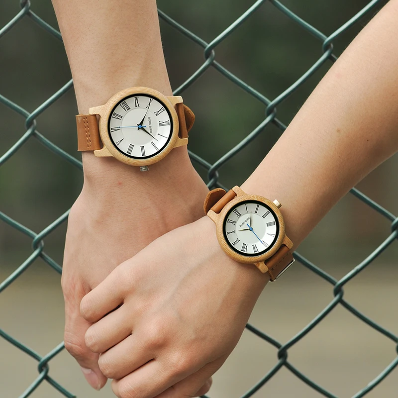 BOBO BIRD Leather Wood Watches Women Quartz Analog Men Watch Casual Cool Watch relogio masculino Gift for Lovers V-Q15
