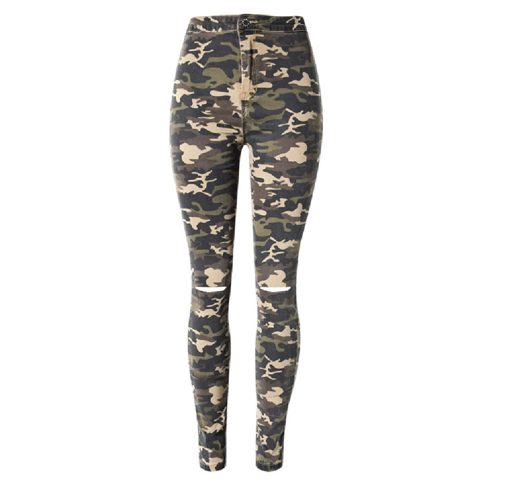 

2017 New Military Camouflage Torn Jeans Women's Jeans Elastic High Waist Pencil Pants Fashion Jeans Women's Jeans