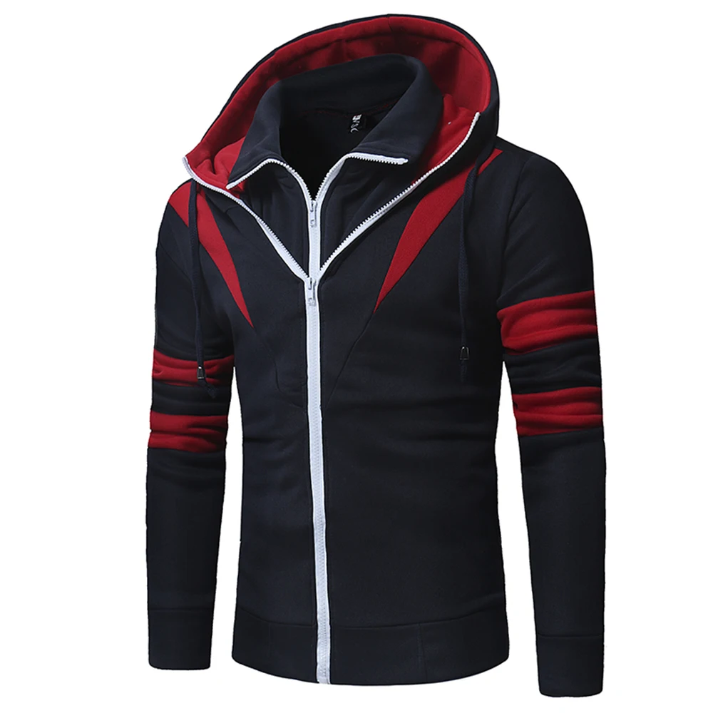 

Fashion brand men's casual hoodie solid color long-sleeved zipper decorative hoodies simple casual style youth men clothing
