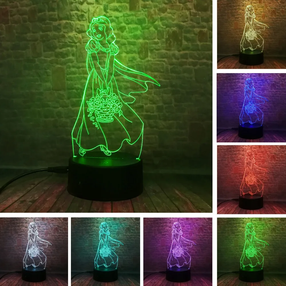 3D Beautiful Elegant Princess Girl Flower LED Night Lights 7 Color