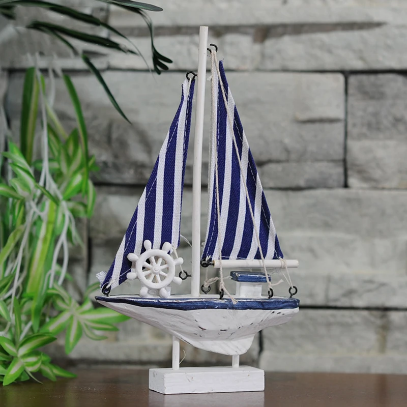 

New Model Ship Home Mediterranean Fashion 15CM Blue White Sailboat Model Creative Home Decoration Boat Manual Model Crafts