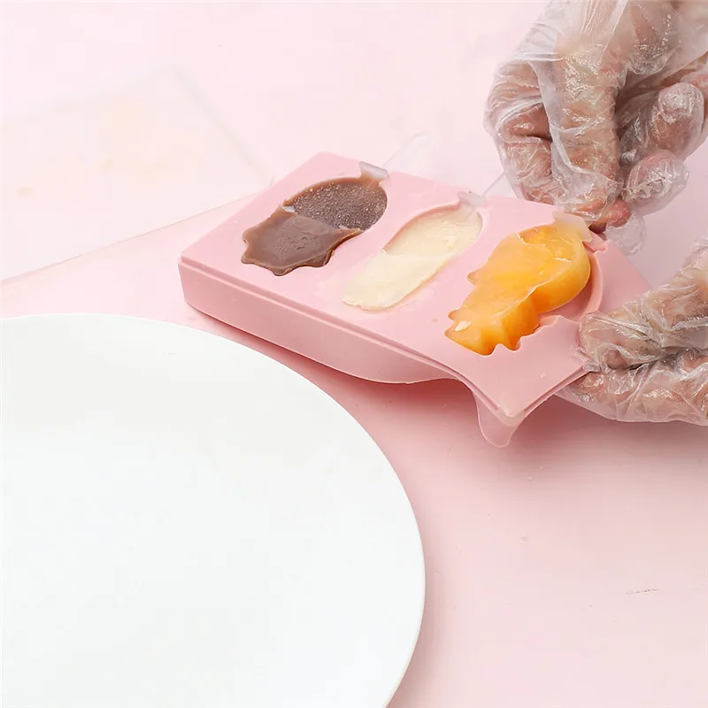 Covered Cartoon 3 Piece Ice Cream Ice Cube Mold Kitchen 2 Colors Multi-type Silicone Homemade Manual Diy Ice Cream Mold Home