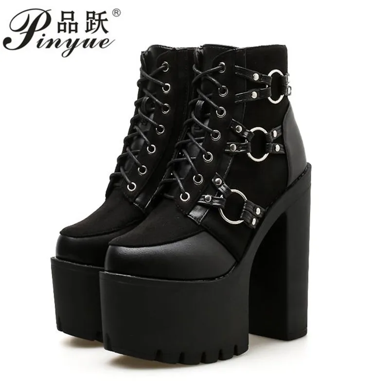 Women Gothic Boots Lace Up Ankle Boots 