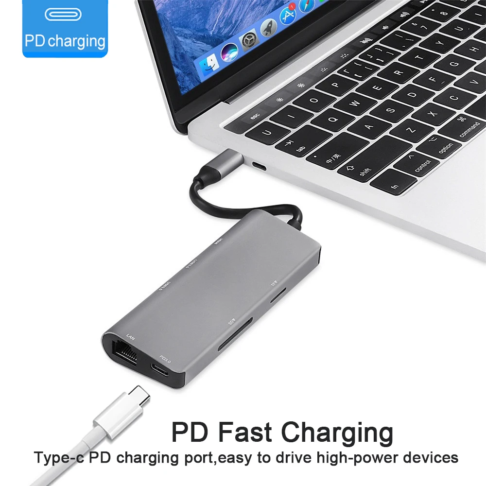 7 в 1 USB C концентратор USB-C HDMI 4K Gigabit Ethernet Rj45 адаптер USB 3,1 SD/TF кард-ридер для MacBook Pro iPad type C концентратор Hdmi USB