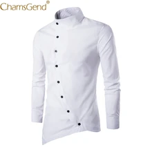 Chamsgend Мужская мода Стенд Воротник Кнопка нерегулярные с длинным рукавом Блузка Slim Fit вечерние рубашки#801