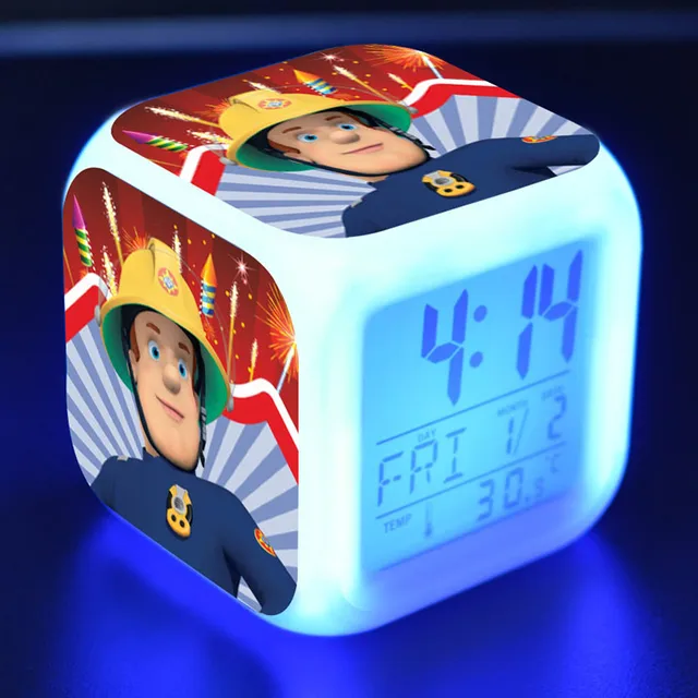 Special Offers Fire man Sam Anime Figurine Juguetes LED Alarm Clock Colorful Touch Light Fireman Sam Figure Toys for Kids