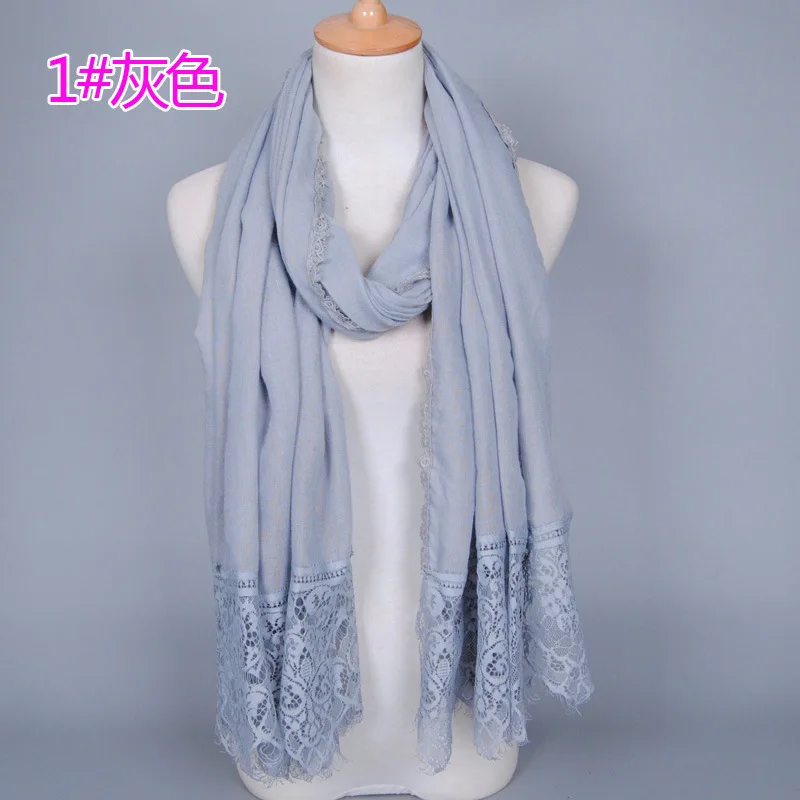 

120pcs/lot Plain Women Arab TR cotton lace trim scarf shawl pashmina/Muslim Hijab Long Scarf wrap