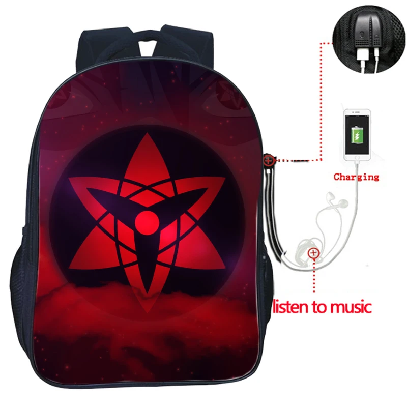 Красивый рюкзак Наруто с USB зарядкой, школьные сумки для книг, мужской женский рюкзак для путешествий, красивый рюкзак Саске Итачи
