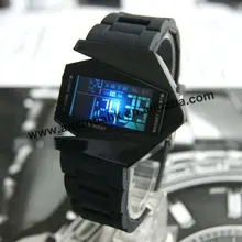 100 шт./лот высокое Новое поступление нерегулярные прохладный часы светодиодная цифровая электронная модные наручные часы сплав чехол часы-самолет