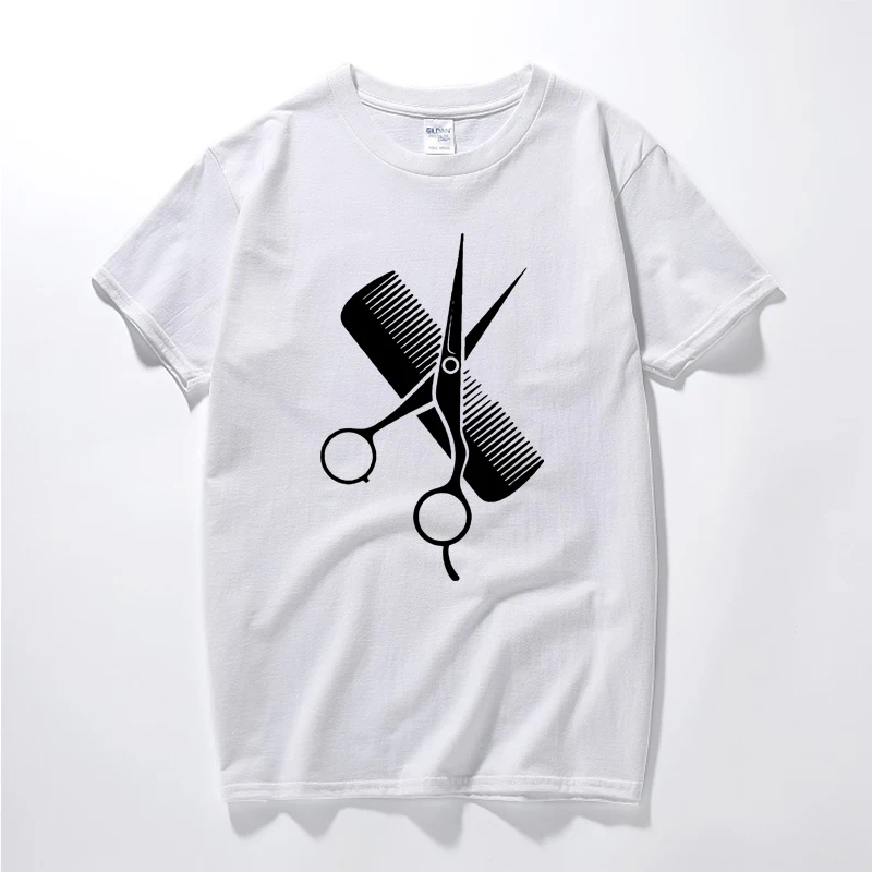 RAEEK Hip-Hop Simple Splicing Tee Tops Shirt Short Sleeve Men Gift Hairdresser Stylist Scissors Comb O-Neck T Shirts