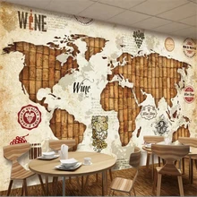 Beibehang behang papel pintado personalizado de alta calidad 3d pegatinas de pared Mural Vintage mapa del mundo vino roble rojo papel pintado restaurante Bar
