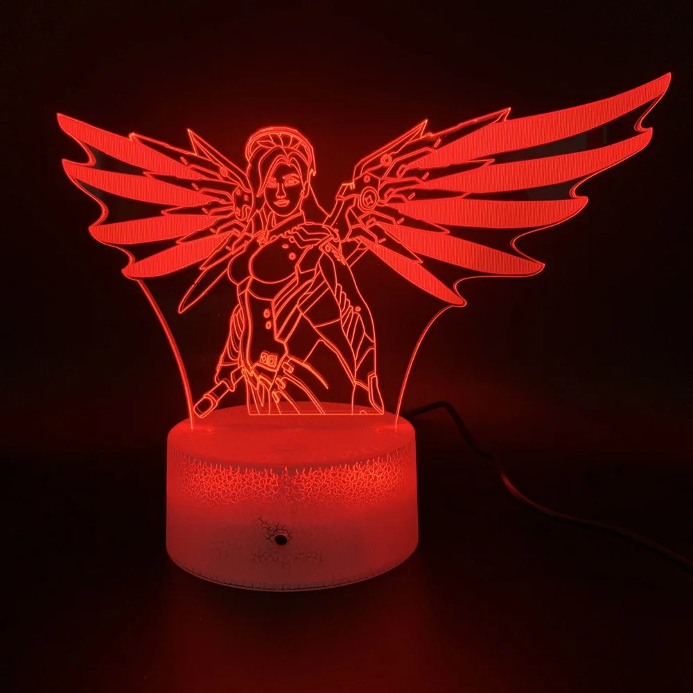 

New 2019 Novelty Lighting 3D LED Night Light Game Overwatch Mercy Figure Nightlight Child Color Changing Kids Night Lamp USB