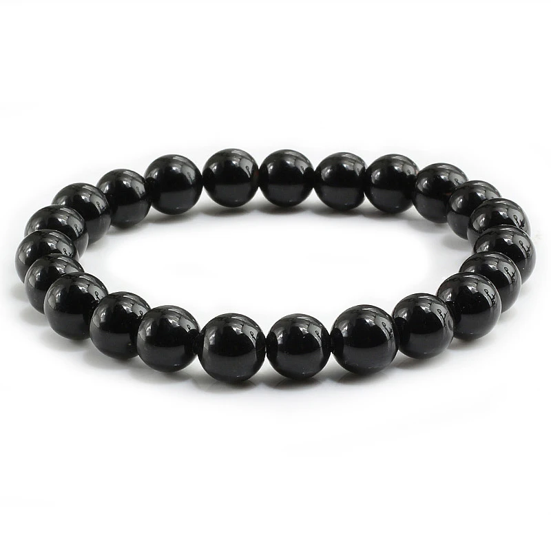 

Fashion Natural Stone Bright Black Scrub Bracelets Red Yellow Green black Bracelet Women Fashion Men Elastic Distance Bangles
