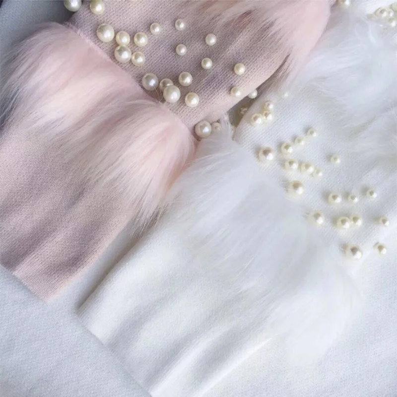 Winter Long Sweaters Women Casual Pullover Jumpers Real Rabbit Fur Sweater pull femme Pullovers bead Pearl turtleneck jumper