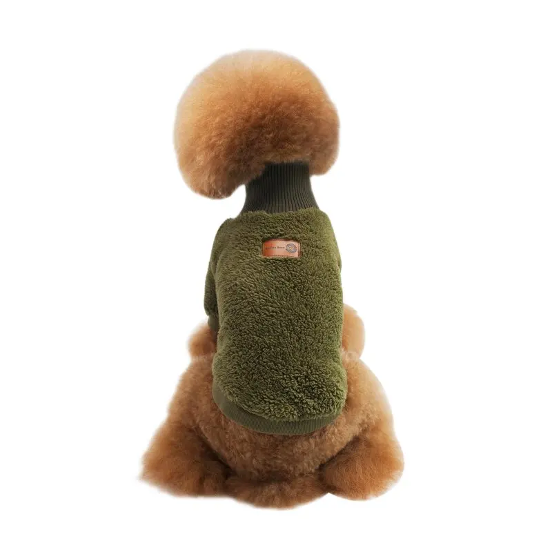 Осень и зима новая одежда для домашних животных коралловый кашемир сплошной цвет водолазка свитер маленькая плюшевая собака одежда - Цвет: Army Green