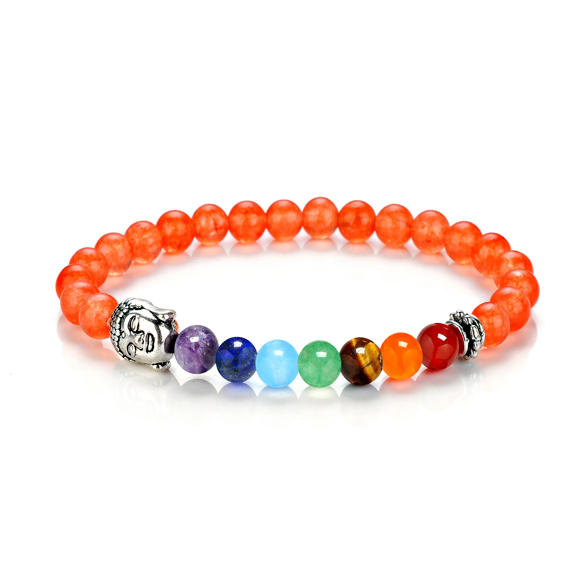 

Natural Stone Bracelets 6mm round bead 7 chakra bracelet lapis lazuli colorful Buddha head string bracelet for Women men