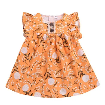 

Summer Casual Baby Girls Floral Pattern Flare Sleeve Dress Kids Toddler Pageant Cotton Sundress