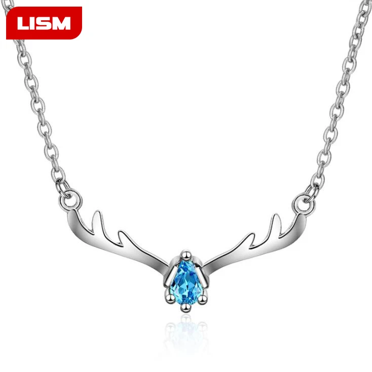

100% 925 Sterling Silver Cubic Zirconia Deer Antlers Necklaces & Pendant For Women Creative Lady Fashion Jewelry
