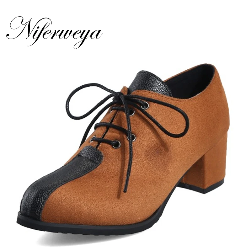 

Spring/autumn Office&Career women shoes fashion thick heel pumps Big size 28-52 Color matching Lace-Up High heels zapatos mujer