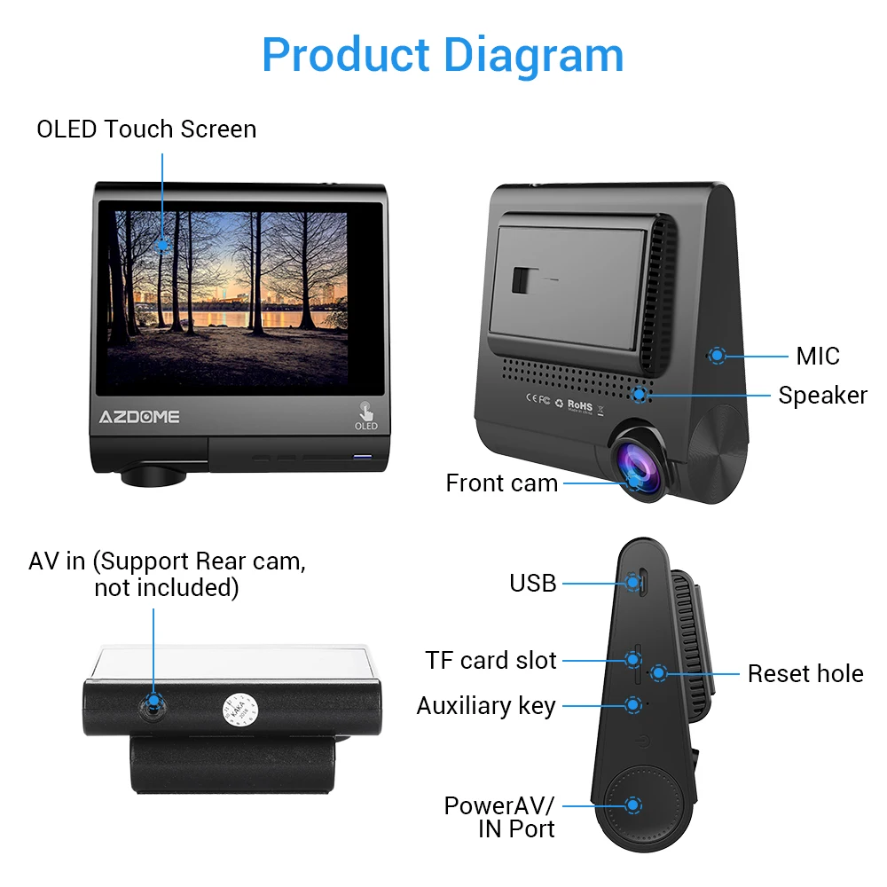 AZDOME M05 3 дюймов OLED 1080P 30FPS gps автомобиля тире экшн-камера DVR(устройство цифровой записи) Регистраторы петля Запись