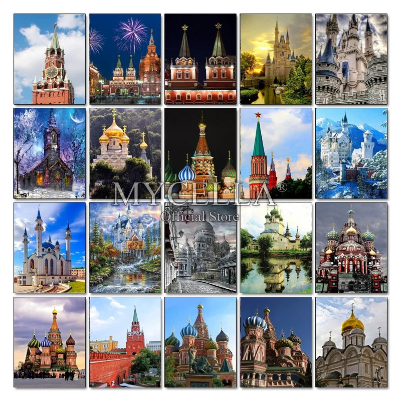 

Moscow Kremlin 5D Square Diamond Embroidery Landscape Castle Garden House mazayka full Diamonds Mosaic Painting rhinestones