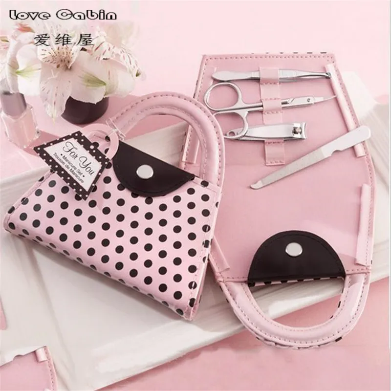 

Pink Polka Dot Purse Manicure Set favor bridal shower favors wedding favors and gifts for guest 64pcs=16box/LOT