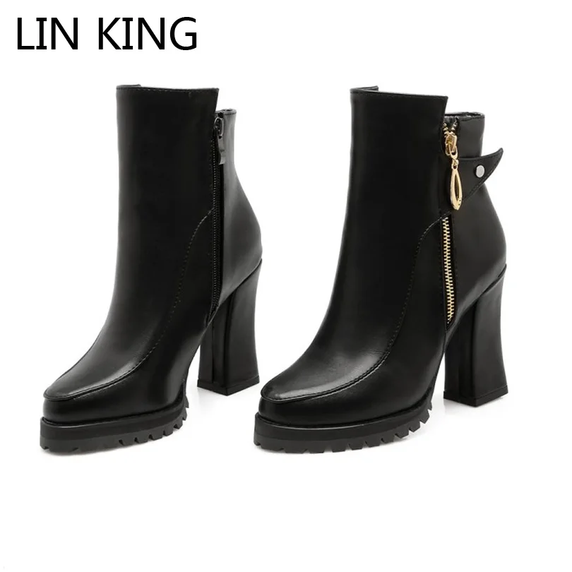 

LIN KING New Punk Style Cool Martin Boots Platform Waterproof Ankle Boots Square Heels Round Toe Women Winter Botas Shoes