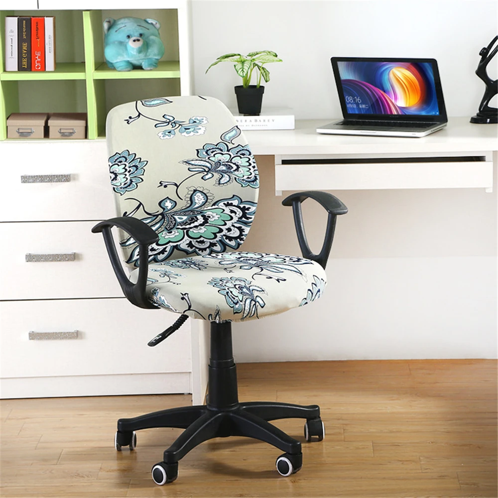Цветочный принт вращающийся офисный чехол на компьютерное кресло съемный чехол для стула большой эластичный чехол современный стрейч Чехол для стула
