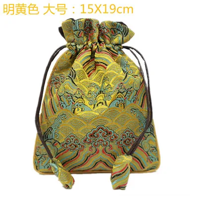 

Large Thicken Wave Gift Bag Drawstring Jewelry Packaging Chinese High Quality Silk Brocade Cotton Linen lined Necklace Pouch