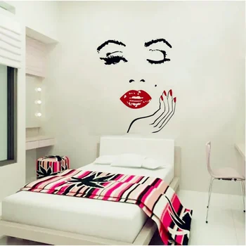 

Beauty Salon Girl Face with Hand Manicure Nail Lips Wall Decals Vinyl Wall Stickers Interior Home Decor Art Murals Sticker