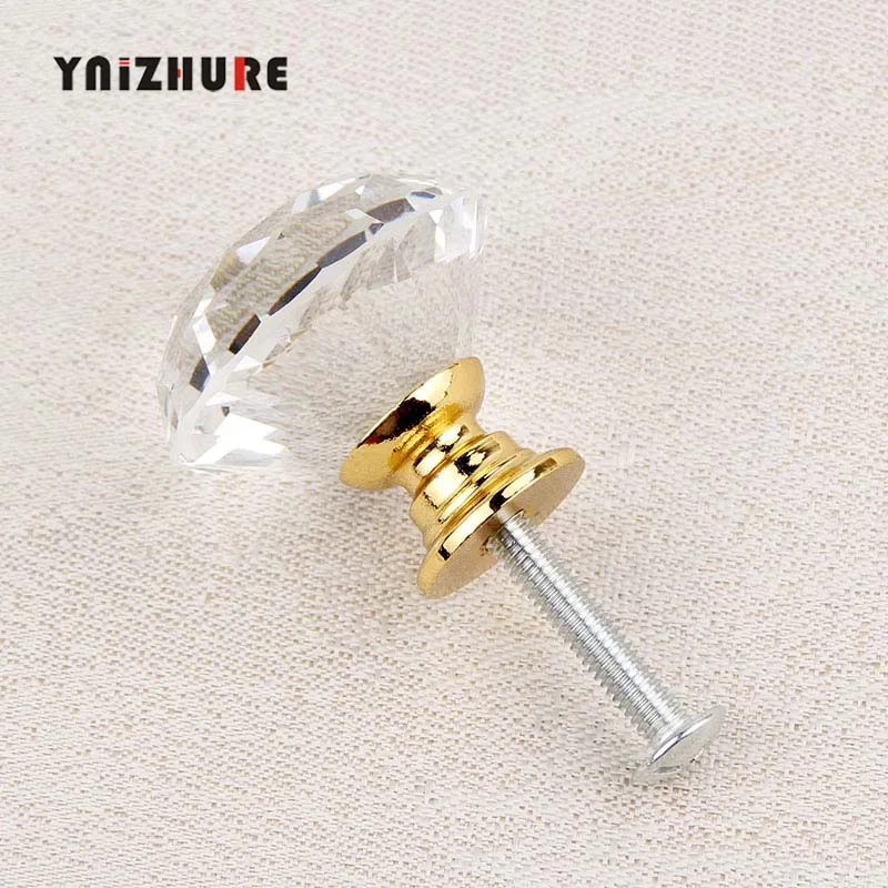 Бренд 30 мм Diamond Форма кристалл стеклянные ручки шкаф ручки для выдвижных ящиков Кухня ручки шкафа оборудование для обработки мебели - Цвет: Gold
