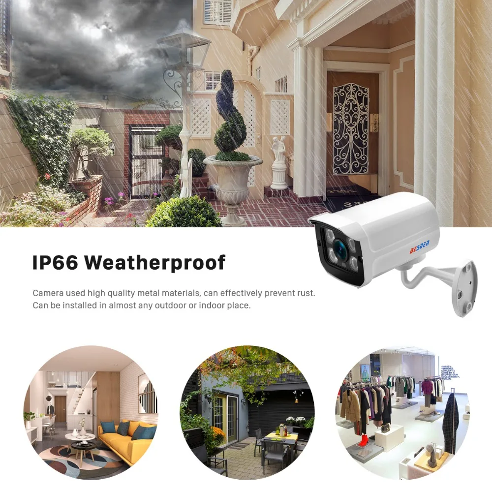 Comprar BESDER de Metal de aluminio impermeable al aire libre cámara IP bala 720P 960P 1080P cámara de seguridad CCTV 4 Uds ARRAY LED IR ONVIF cámara IP