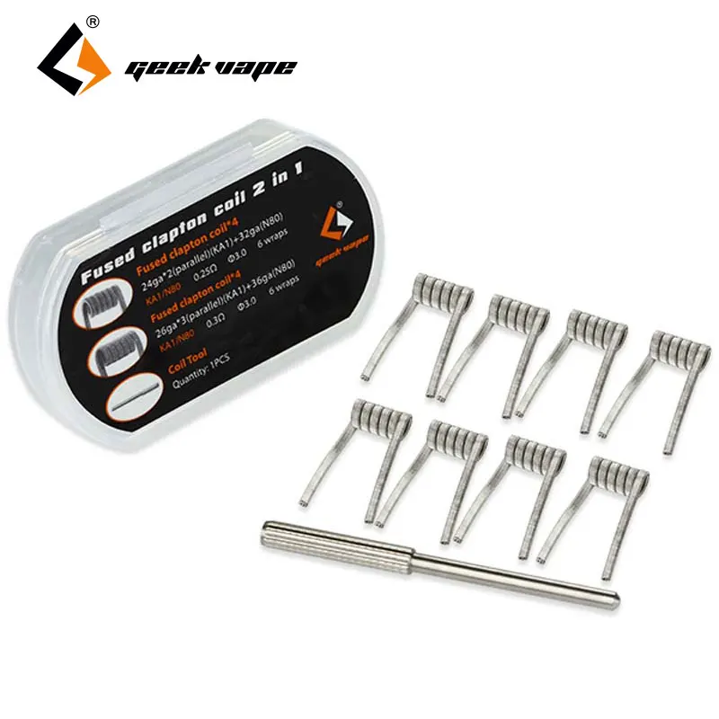 

Original 8pcs GeekVape Fused Clapton Coil Kal A1 In N80 Materials & 3mm Diameter Rod E-cig Vape Coil Head for Tank Atonmizer