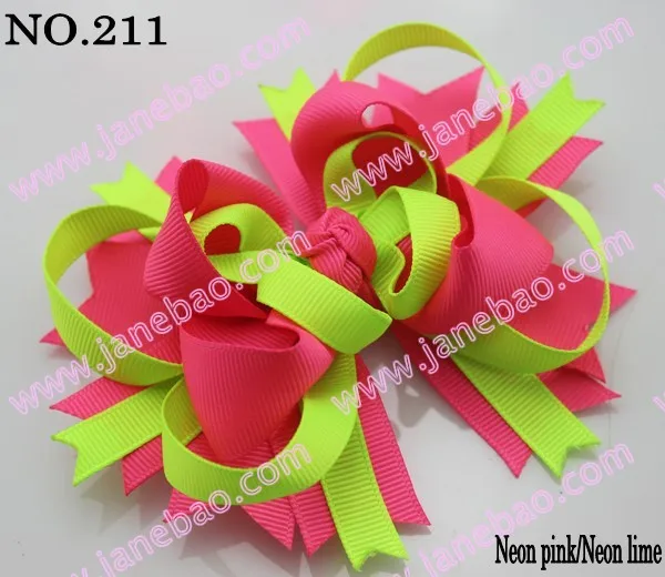 

free shipping 500pcs 4.5' neon hair bows Boutique Funky Hair Bow layer hair bows girl hair bow clips