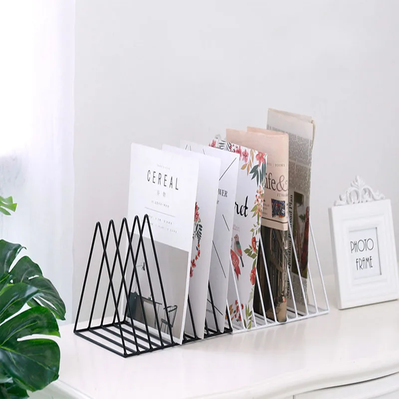 

Nordic triangle simple wrought iron desktop storage rack shelf file magazine Bookend office rack Stationery Organizer Holder