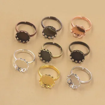 

Adjustable Ring Settings Blanks with Round Lace Bezel Resin Cabochon Base Girls Kids Children Ring Findings DIY Bulk Multi-color