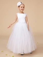 Fashion Ivory little girls dresses with lace straps elegant formal wedding flower girls dresses headpiece is