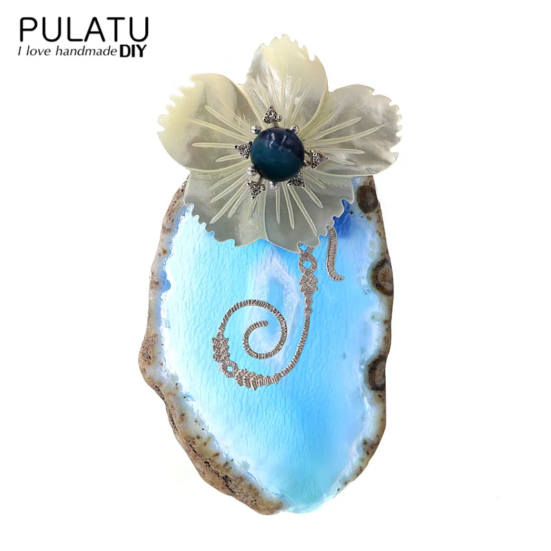 

PULATU Original Handmade Crystal Flower Brooches for Women Natural Stone Fashion Jewelry Coat Scarf Brooch Pins Accessories