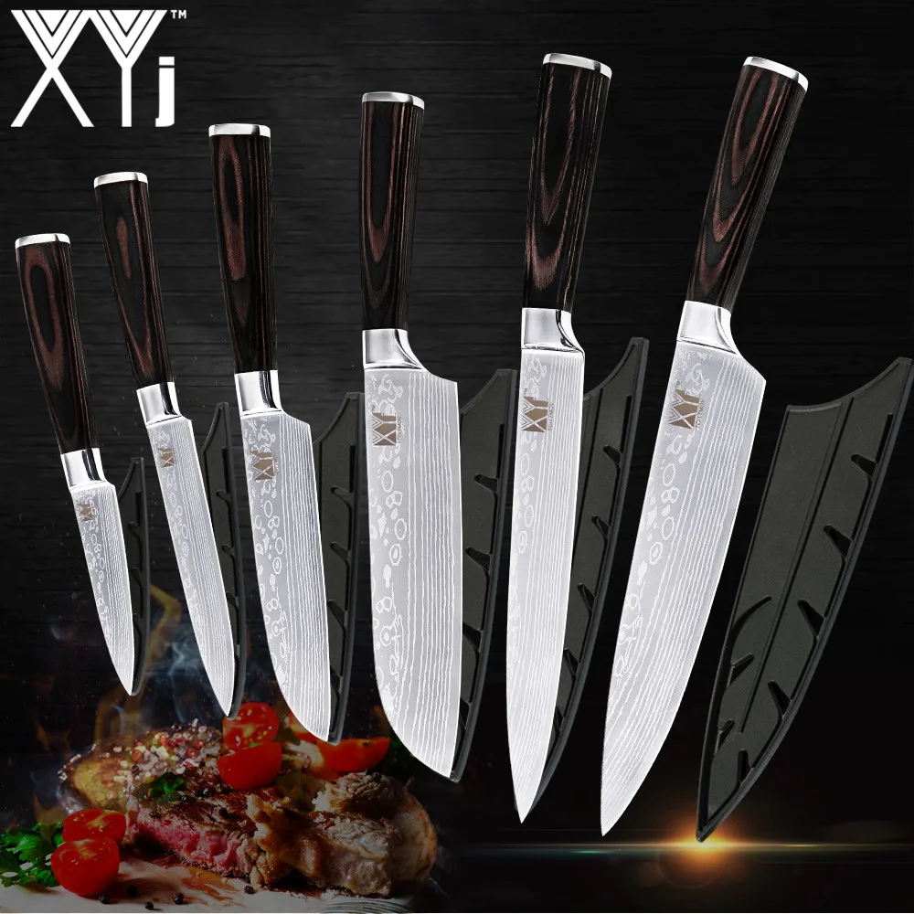 XYj High Hardness Stainless Steel Kitchen Knife Sharp Blade Chef 7Cr17 Color Wood Handle Sheath Cooking Tools | Дом и сад