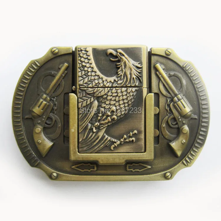 New Vintage Bronze Plated Eagle Guns Lighter Belt Buckle Gurtelschnalle
