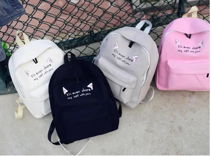 

New Women School Backpack Cute Cat Ear Letter Shcool Bag For Teenager Girls High Quality Female Casual Fashion Travel Bag