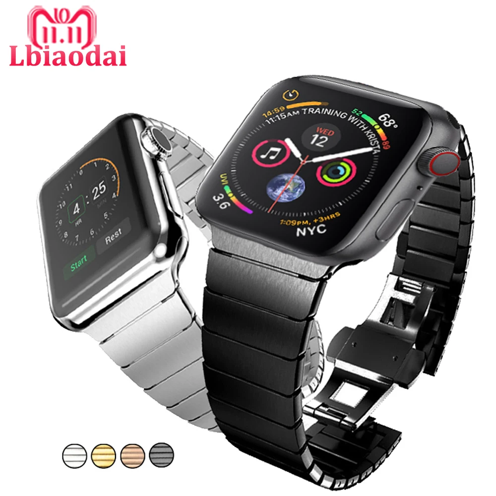 Ремешок из нержавеющей стали для Apple watch band 4 44 мм 40 42 38 металлический браслет