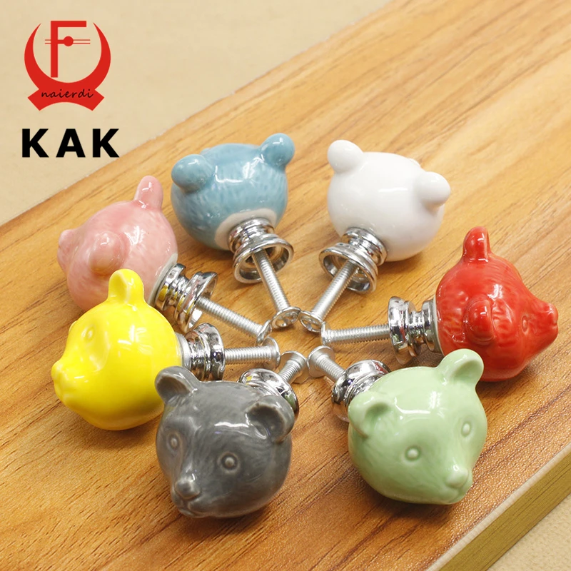 Ceramic Bear Drawer Knobs 3D Cartoon Cabinet Cupboard Handles Furniture Handles Kitchen Door Handles
