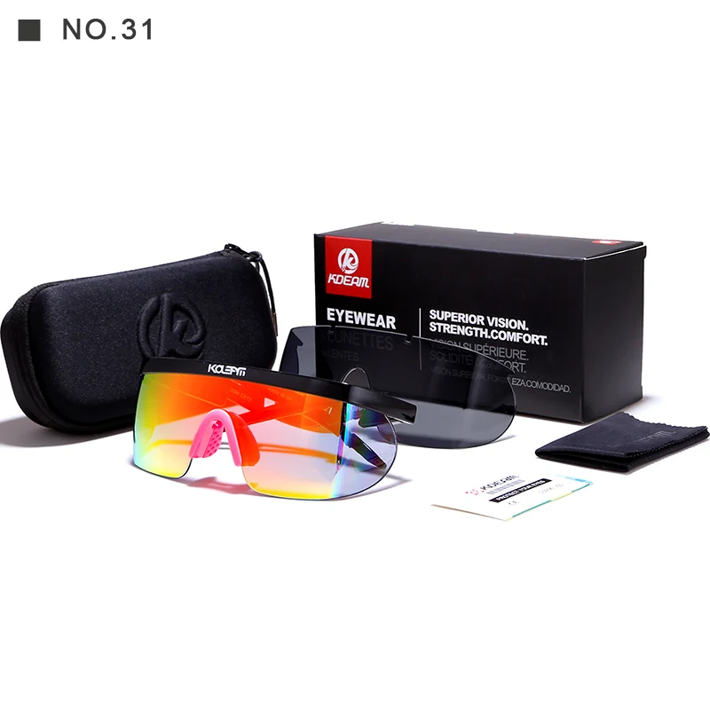 KDEAM, неоспоримые Защитные солнцезащитные очки для мужчин, большие размеры, спортивные солнцезащитные очки, цельные функциональные очки, полная посылка - Цвет линз: C31