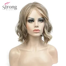 StrongBeauty – perruque synthétique mi-longue pour femmes, cheveux naturels bouclés, légers, à reflets dorés, Balayage